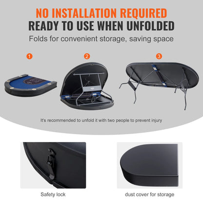 VEVOR 10 Player Foldable Poker Table, Blackjack Texas Holdem Poker Table with Padded Rails and Stainless Steel Cup Holders, Portable Folding Card Board Game Table, 84" Oval Casino Leisure Table - View 3