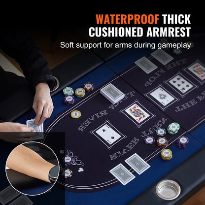 VEVOR 10 Player Foldable Poker Table, Blackjack Texas Holdem Poker Table with Padded Rails and Stainless Steel Cup Holders, Portable Folding Card Board Game Table, 84" Oval Casino Leisure Table - View 4