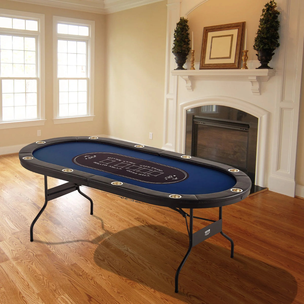 VEVOR 10 Player Foldable Poker Table, Blackjack Texas Holdem Poker Table with Padded Rails and Stainless Steel Cup Holders, Portable Folding Card Board Game Table, 84" Oval Casino Leisure Table - View 8