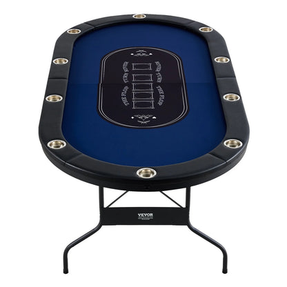 VEVOR 10 Player Foldable Poker Table, Blackjack Texas Holdem Poker Table with Padded Rails and Stainless Steel Cup Holders, Portable Folding Card Board Game Table, 84" Oval Casino Leisure Table - View 9