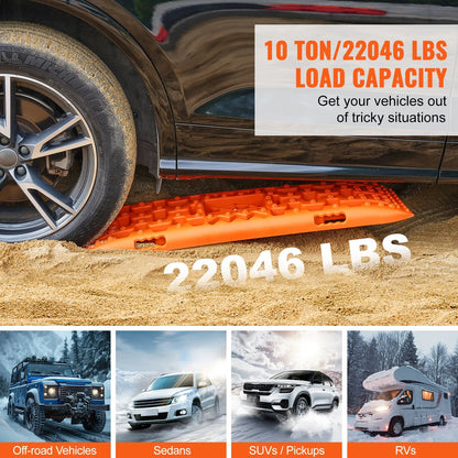 VEVOR 10 TON Traction Boards with PP Material, Recovery Boards for Off-road Vehicles/Cars/Pickups/SUVs/RVs, Pair Tire Traction Mats on Snow, Sand, Mud and Loose Terrain, Storage Bag, Long, Orange - View 2