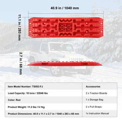 VEVOR 10 TON Traction Boards with PP Material, Recovery Boards for Off-road Vehicles/Cars/Pickups/SUVs/RVs, Pair Tire Traction Mats on Snow, Sand, Mud and Loose Terrain, Storage Bag, Long, Red - View 6