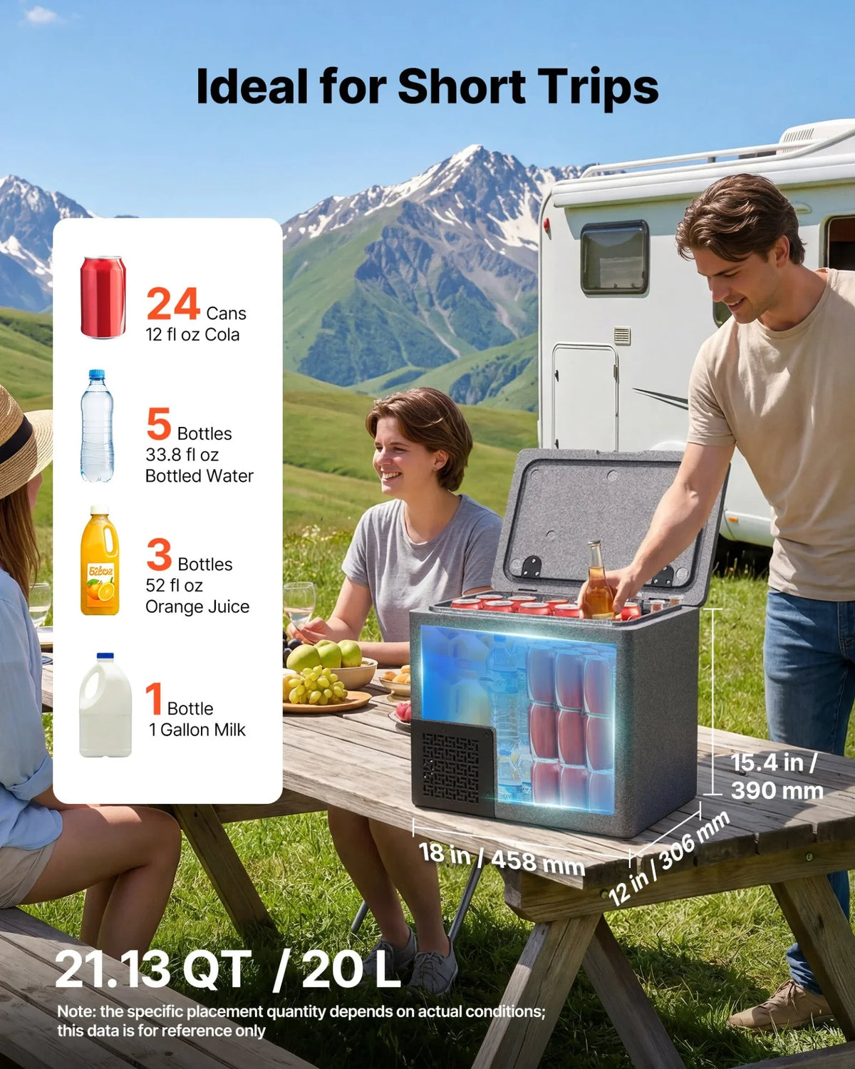 VEVOR 12 Volt Refrigerator, 21.1 QT/ 20L Car Fridge, Portable Ultra-Light EPP Freezer, APP Control Electric Compressor, 12V/24V DC, 14℉ to 50℉, for Truck Van RV SUV Boat Travel Camping - View 2