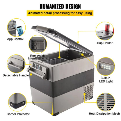 VEVOR 12 Volt Refrigerator, 58 Quart Car Refrigerator, Dual Zone Portable Refrigerator,RV Refrigerator with 12/24V DC and 110-240V AC, Freezer Fridge Cooler, for Car, RV, Camping and Home Use - View 5