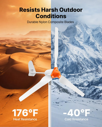 VEVOR 1200W 24V Wind Turbine Generator, 3-Blade Wind Turbine Kit with Wind/Solar Hybrid Controller, Efficient 3-Phase AC Permanent Wind Power Generator for RV Boat Home Farm (Tower Pole Not Included) - View 5
