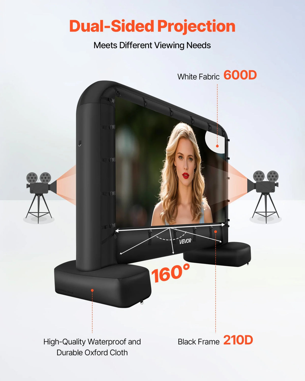 VEVOR 14 ft Inflatable Movie Screen 16:9 600D Movie Projection with Portable Bag - View 3