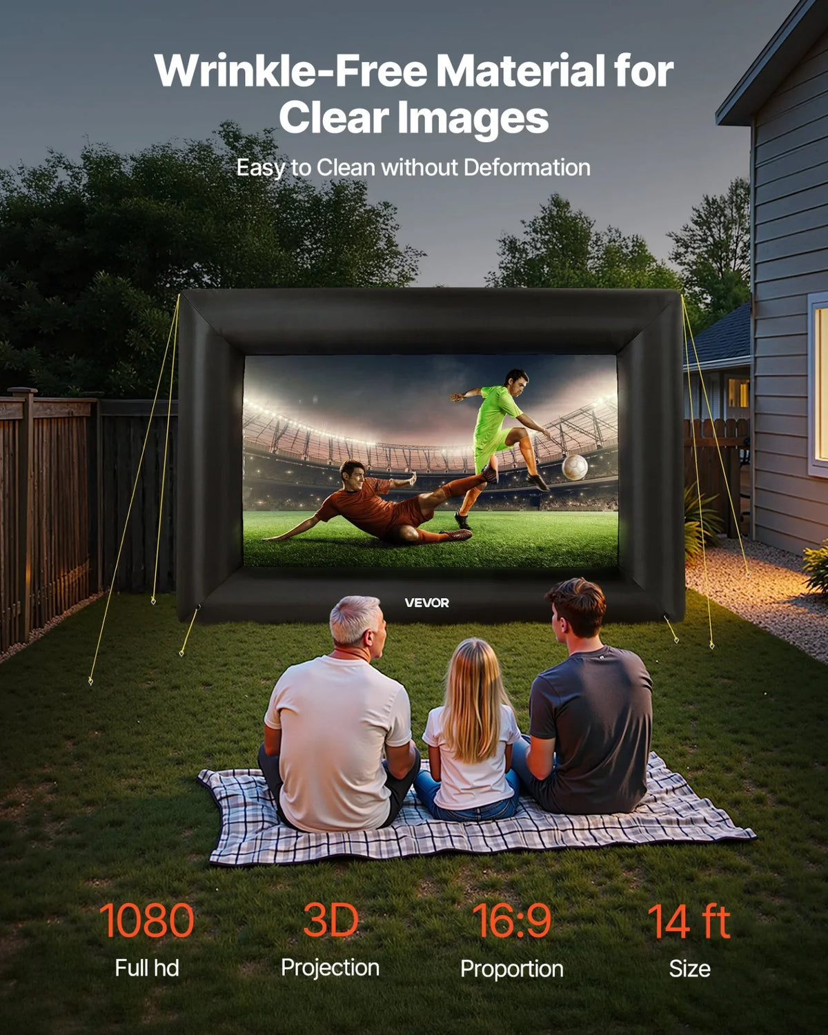 VEVOR 14FT Inflatable Projector Screen, Inflatable Movie Screen Outdoor with 120W Air Blower Projector Screen Oxford Fabric Material Blow Up Screen for Outdoor Backyard, Home Theater, Theme Party