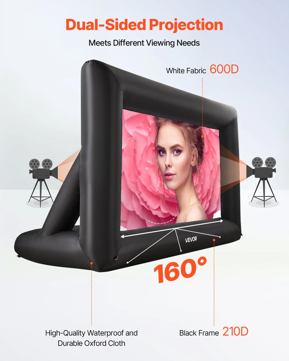 VEVOR 14FT Inflatable Projector Screen, Inflatable Movie Screen Outdoor with 120W Air Blower Projector Screen Oxford Fabric Material Blow Up Screen for Outdoor Backyard, Home Theater, Theme Party - View 3