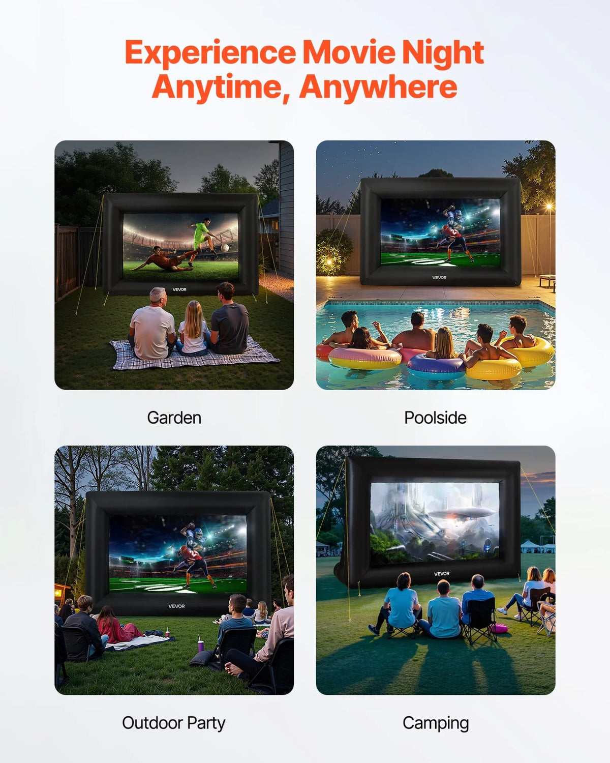 VEVOR 14FT Inflatable Projector Screen, Inflatable Movie Screen Outdoor with 120W Air Blower Projector Screen Oxford Fabric Material Blow Up Screen for Outdoor Backyard, Home Theater, Theme Party - View 5
