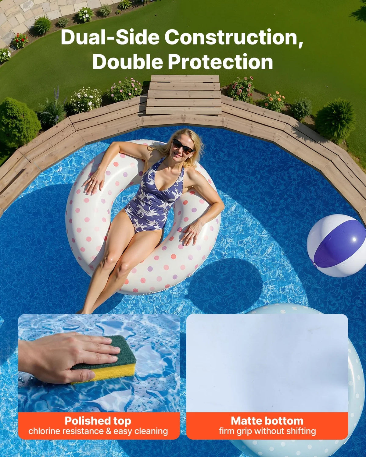 VEVOR 15ft Pool Liner, Round Overlap Swimming Pool Liner for 54 in Wall Height, Premium Vinyl, Easy Install with Leak-Proof Patches, Designed for Steel Sided Above-Ground,Outdoor, Boulder Swirl - View 4