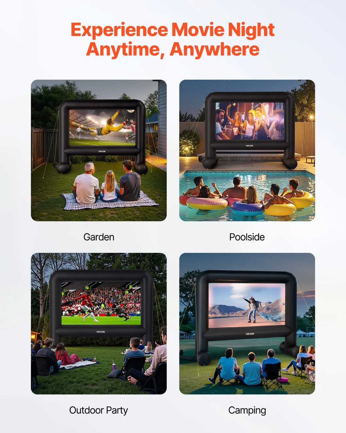 VEVOR 16FT Inflatable Movie Screen, Inflatable Projector Screen with Portable Storage Bag, 16:9 Easy Set Up Movie Projection for Outdoor Backyard, Home Theater, Theme Party - View 5