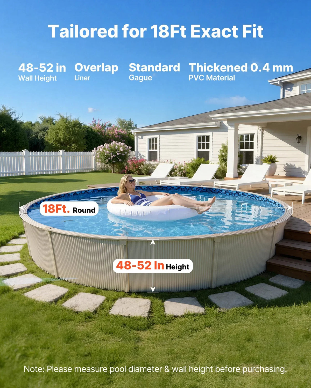 VEVOR 18ft Pool Liner, Round Overlap Swimming Pool Liner for 52 in Wall Height, Premium Vinyl, Easy Install with Leak-Proof Patches, Designed for Steel Sided Above-Ground,Outdoor, Boulder Swirl