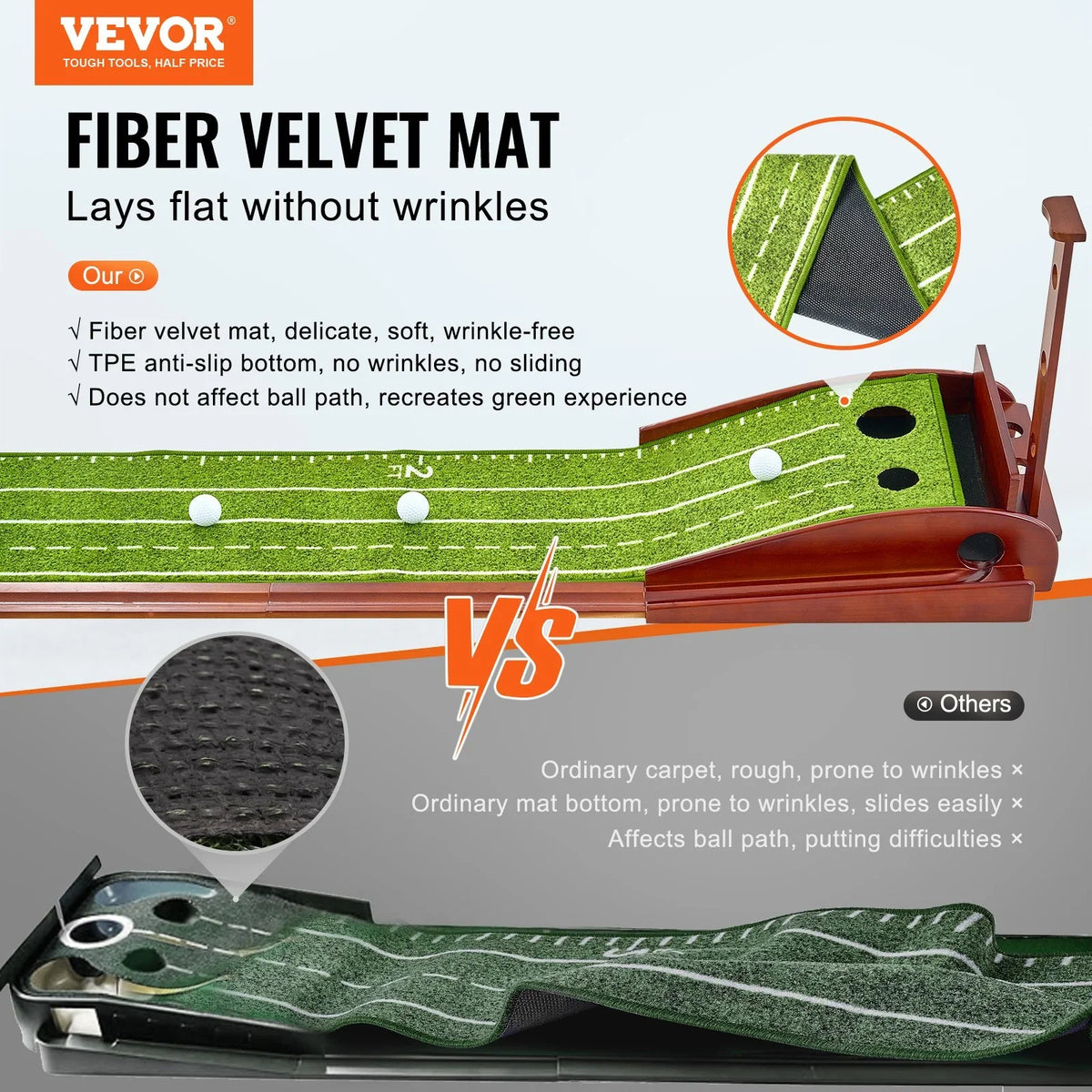 VEVOR 2 Hole Golf Putting Mat Indoor Golf Putting Green Golf Training Aid - View 3