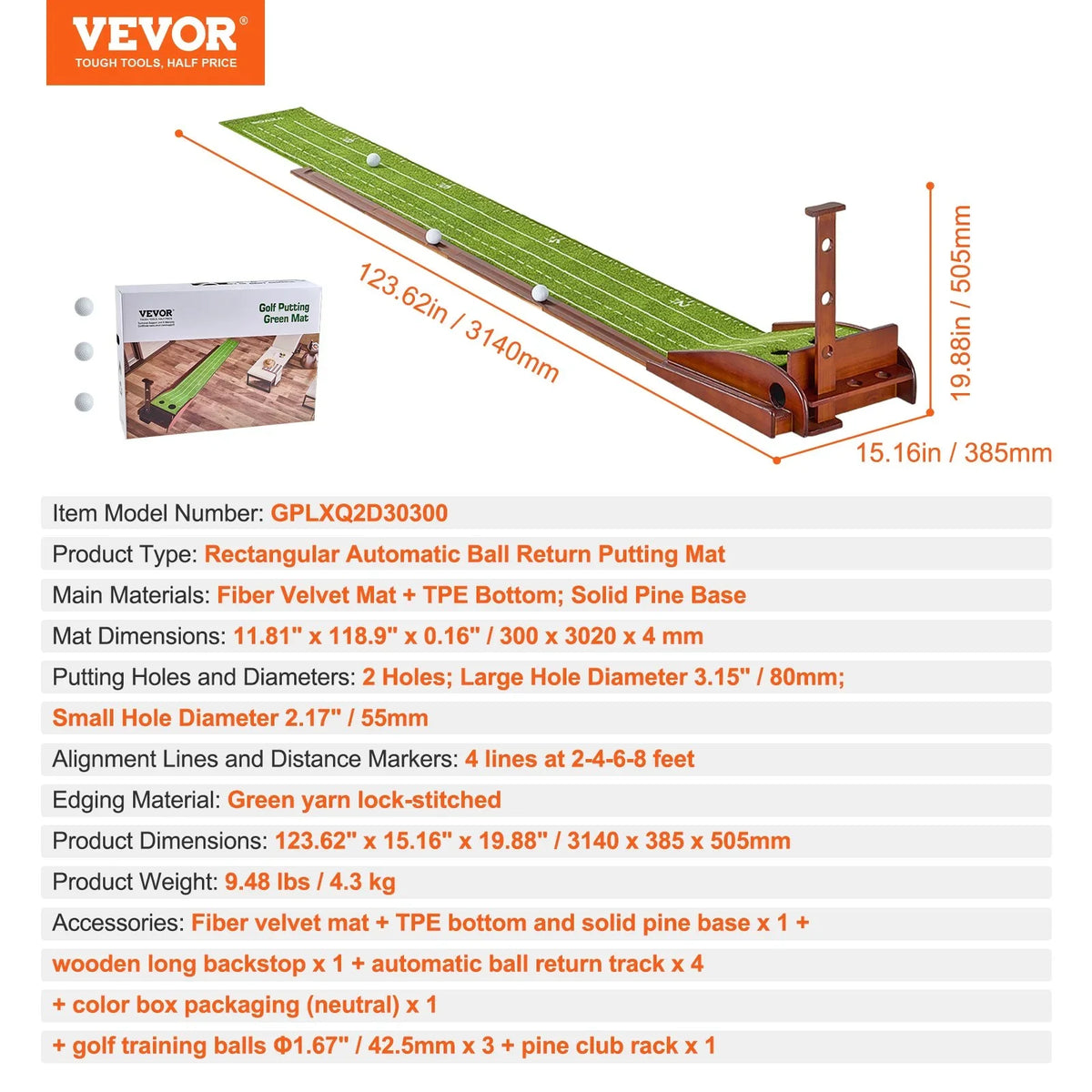 VEVOR 2 Hole Golf Putting Mat Indoor Golf Putting Green Golf Training Aid - View 8