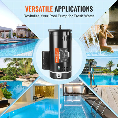 VEVOR 2 HP Pool Pump Motor, 56Y Frame, 230V (7.8 Amps) 3450 RPM, 60Hz, 1.3 Service Factor, 50μF/250V Capacitor, CCW Rotation Square Flange Replacement Motor - View 5