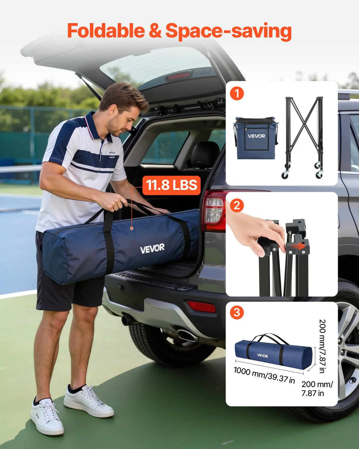 VEVOR 2-in-1 Tennis & Pickleball Hopper, with Pickup Tube, Foldable Pickleball Basket Cart with with Wheels, Holds 150 Tennis Balls or 260 Pickleballs, Portable Pickleball Caddy Holder, for Training - View 6