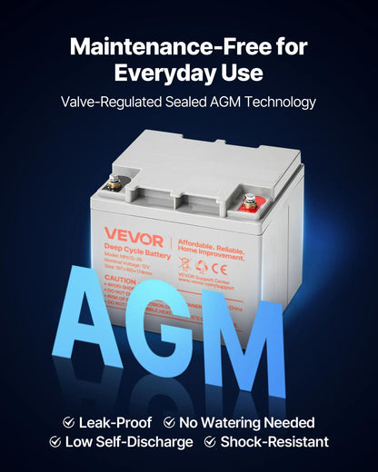 VEVOR 2 Pack 12V 35Ah Deep Cycle Battery, Sealed AGM Technology, Rechargeable Lead Acid AGM Battery, Backup Replacement for Scooters, Mobility Wheelchair, Solar System Off-Grid Home Energy Storage - View 3