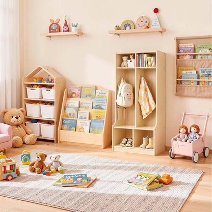VEVOR 2-Section Kids Coat Locker, Wooden Toddler Cubby Storage Organizer with 4 Hooks & Anti-Tip Kit, Modern Kid Coat Cubbies with 4 Small Open Storage Boxes for Home, Kindergarten, Daycare, Natural - View 7