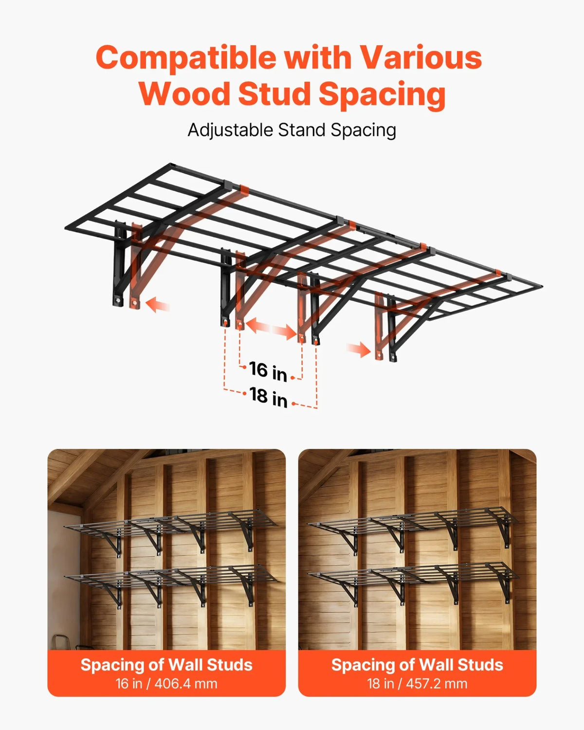 VEVOR 2-Tier Heavy Duty Wall Garage Shelving, 4 Pack 2 x 3 ft Steel Wall Mounted Shelving Unit, 24 x 72 Inch Per Shelf Floating Storage Metal Rack for Garage, 1600 lbs Total Weight Capacity, Black - View 2