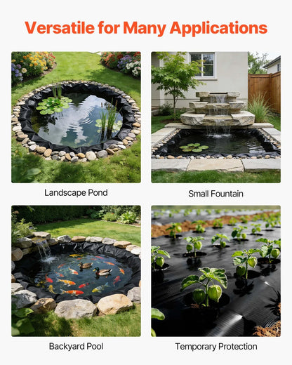 VEVOR 20 x 25 ft Pond Liner, 14 Mil Thickness, 3-Layer Reinforced PE Fish Koi Pond Liner for Outdoor Ponds, with Hemmed Edge and 4 Metal Buttonholes, for Water Garden, Waterfall, and Fountains, Black - View 5