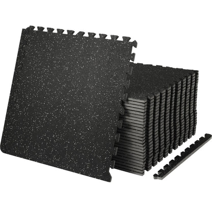 VEVOR 25 PCS 1/2 inch Thick Gym Floor Mats, 24" x 24" EVA Foam & Rubber Top Interlocking Workout Floor Mats with 100 sq.ft Coverage, Waterproof Exercise Puzzle Flooring for Gym, Home, Garage, Basement, Black & Grey - View 2