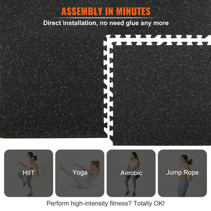 VEVOR 25 PCS 1/2 inch Thick Gym Floor Mats, 24" x 24" EVA Foam & Rubber Top Interlocking Workout Floor Mats with 100 sq.ft Coverage, Waterproof Exercise Puzzle Flooring for Gym, Home, Garage, Basement, Black & Grey - View 7