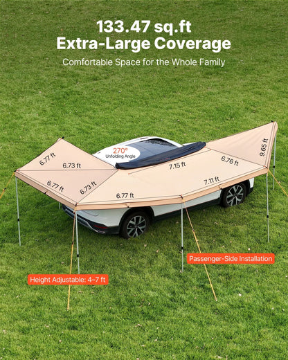 VEVOR 270 Degree Awning, 133 sq.ft Driver Side Vehicle Awning, Waterproof UV50+ Car Side Awnings with Carry Bag, All-Weather Free-Standing Overland Awnings Car Shelter for SUV Van Truck Camping - View 2