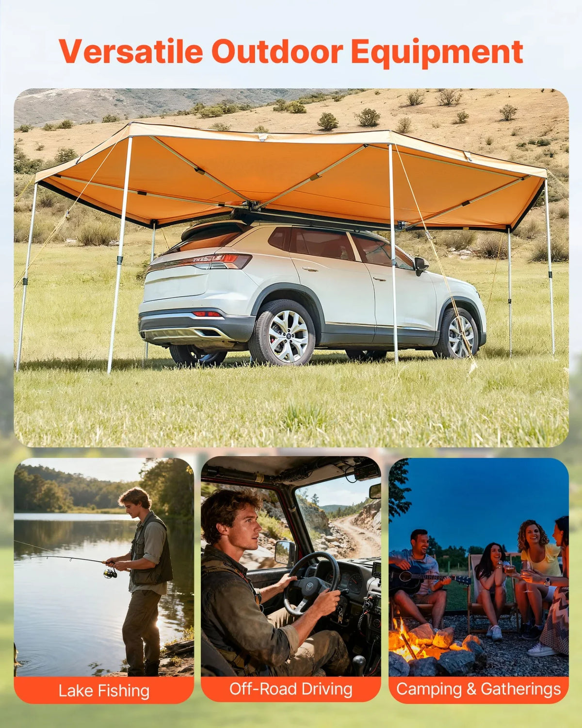VEVOR 270 Degree Awning, 133 sq.ft Driver Side Vehicle Awning, Waterproof UV50+ Car Side Awnings with Carry Bag, All-Weather Free-Standing Overland Awnings Car Shelter for SUV Van Truck Camping - View 5