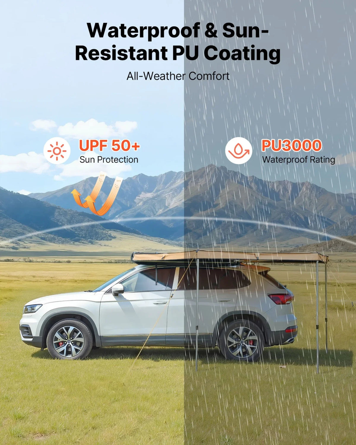 VEVOR 270 Degree Awning, 52 sq.ft Driver Side Vehicle Awning, Waterproof UV50+ Car Side Awnings with Carry Bag, All-Weather Free-Standing Overland Awnings Car Shelter for SUV Van Truck Camping - View 4