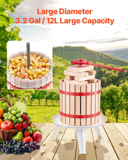 VEVOR 3.2 Gal/12L Fruit Wine Press, Solid Wood Basket with 8 Blocks, Heavy Duty Manual Juice Maker, Cider Apple Grape Tincture Honey Olive Oil Making Press with Handle for Kitchen, Home - View 4