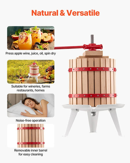 VEVOR 3.2 Gal/12L Fruit Wine Press, Solid Wood Basket with 8 Blocks, Heavy Duty Manual Juice Maker, Cider Apple Grape Tincture Honey Olive Oil Making Press with Handle for Kitchen, Home - View 5