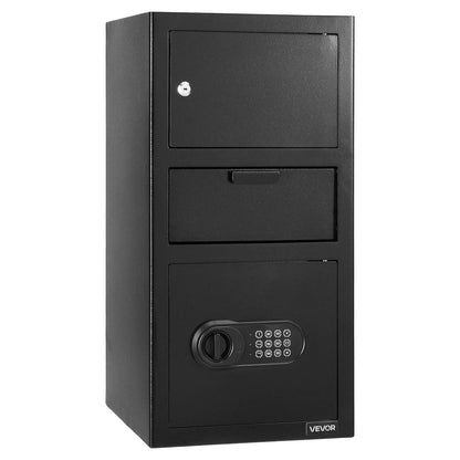 VEVOR 3.6 Cubic Feet Drop Safe, Large Capacity Front Drop Slot Safe Box with Digital Keypad, Heavy Duty 3 Tiers Cash Depository Box with Spare Keys for Cash, Bank Slip, Jewelry, Document, Bill, Black