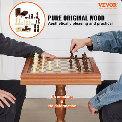 VEVOR 3-IN-1 Chess Checkers Backgammon Table Set, 18 Inch Premium Wooden Chess Table, Deluxe Combo Game Table Furniture Set, Chess Set Board Game Gift for Family Board Games - View 2