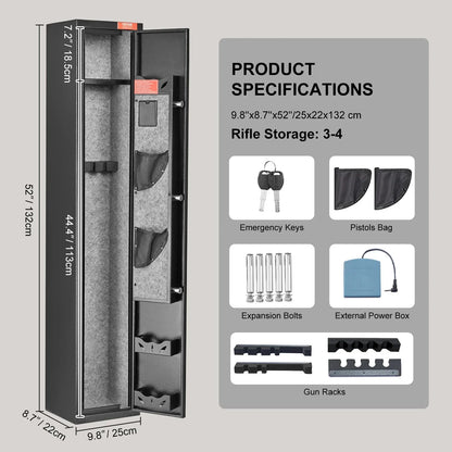 VEVOR 3 Rifles Gun Safe, Rifle Safe with Lock & Digital Keypad, Quick Access Gun Storage Cabinet with Removable Shelf, Pistol Rack, Rifle Cabinet for Home Rifle and Pistols - View 6