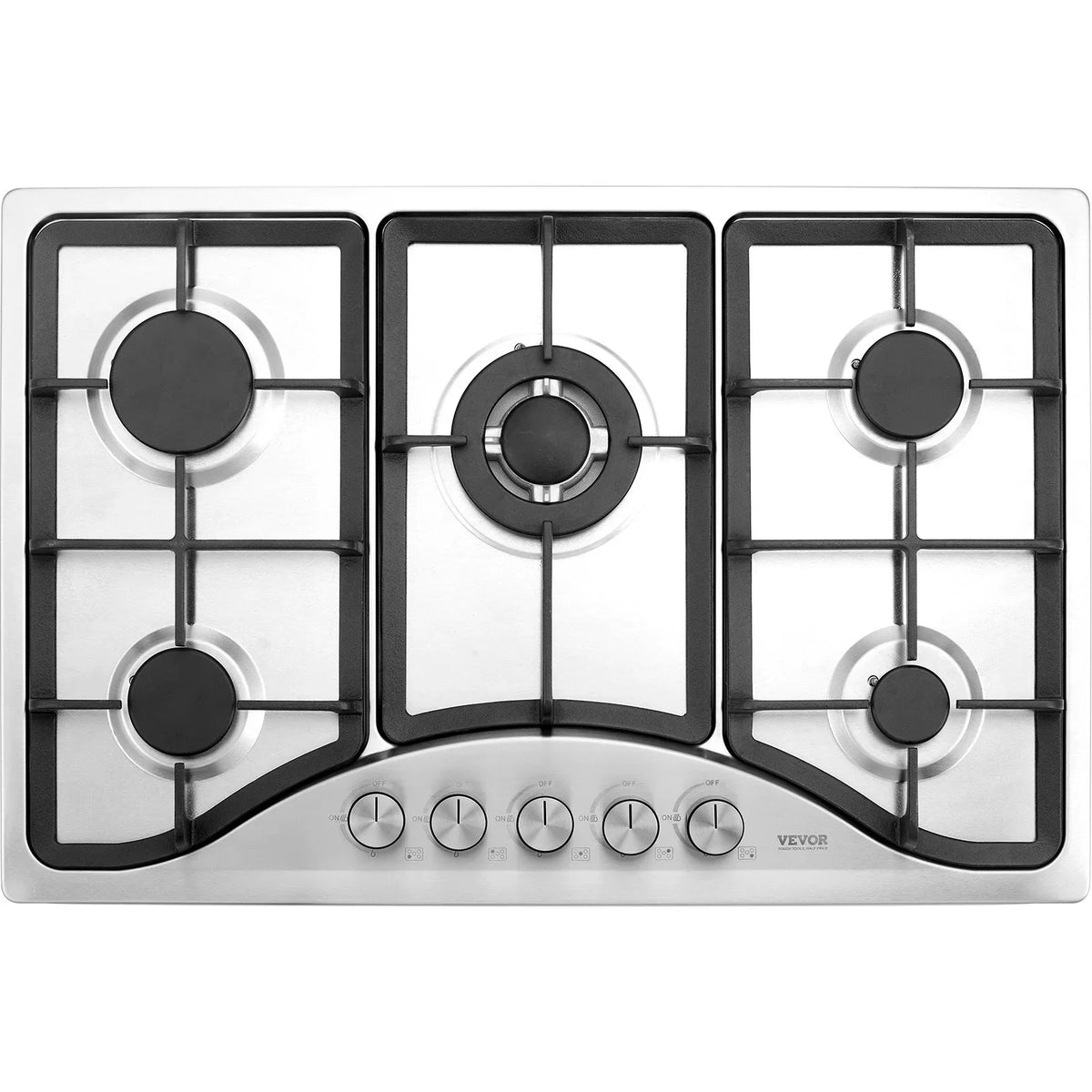 VEVOR 30-inch Gas Cooktop, 5 Burners Built-in Gas Stove Top, Max 12250BTU NG/LPG Convertible Stainless Steel Natural Gas Hob, with Thermocouple Protection for Camping, RV, Apartment - View 2
