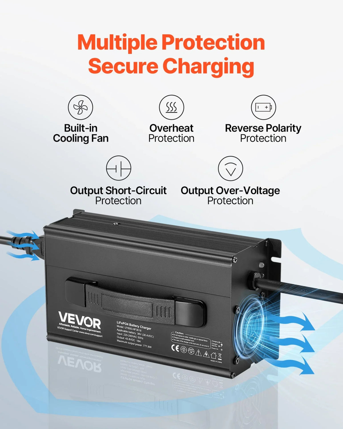 VEVOR 36V 18A Lithium Battery Charger, 43.8V, AC-DC LiFePO4 Smart Charger, with Anderson Connector, LED Indicator, 0V Activation, for Lithium LiFePO4 Deep Cycle Rechargeable Batteries of Boat, RV - View 4