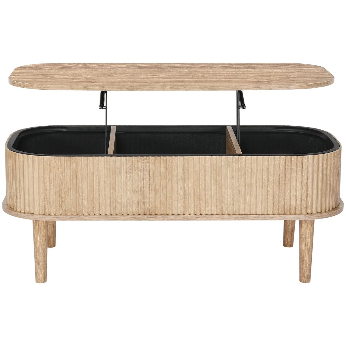 VEVOR 39.4 in Lift Top Coffee Table, Fluted Oval Coffee Table with 3 Hidden Compartment, Mid Century Wooden Oval Center Desk with Storage, Lift Up Tabletop for Home & Office, Easy Assembly, Burlywood - View 8