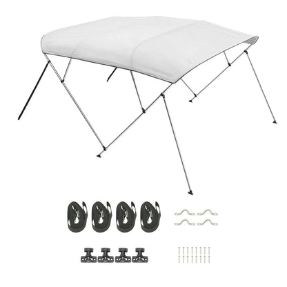 VEVOR 4 Bow Boat Bimini Tops, 600D Polyester Canopy with Aluminum Alloy Frame, Waterproof & Sun Shade Boat Awning Canopy with Storage Bag, 2 Support Poles, 4 Straps, 96"Lx(67"-72")Wx54"H, Light Grey - View 8