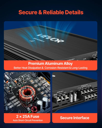 VEVOR 4 Channel Car Audio Amplifier 2 Ohm Stable Bridgeable Class A/B Full Range Amp Max Power 4 x 250W @ 4 Ohm / 4 x 500W @ 2 Ohm for Car SUV Truck Off-Road - View 5