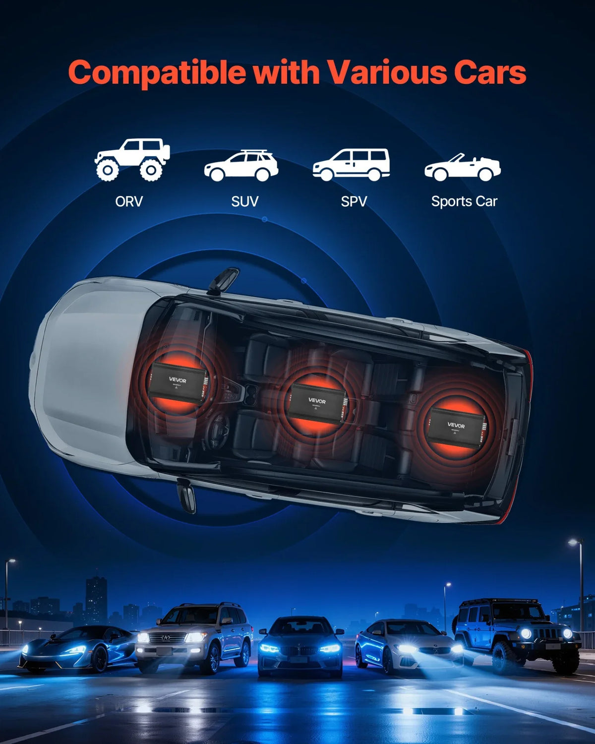 VEVOR 4 Channel Car Audio Amplifier 2 Ohm Stable Bridgeable Class A/B Full Range Amp Max Power 4 x 250W @ 4 Ohm / 4 x 500W @ 2 Ohm for Car SUV Truck Off-Road - View 6
