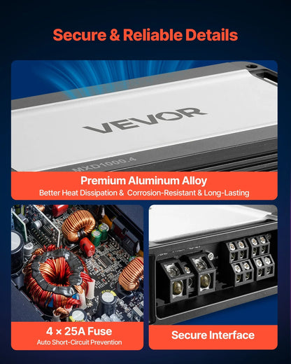 VEVOR 4 Channel Car Audio Amplifier 2 Ohm Stable Bridgeable Class D Full Range Amp Max Power 4 x 500W @ 4 Ohm / 4 x 1000W @ 2 Ohm for Car SUV Truck Off-Road - View 4