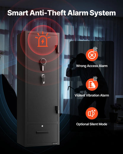 VEVOR 4 Gun Safe, Long Gun Cabinet for Rifles and Pistols, Quick Access Fireproof Rifle Safe with 2 Ammo Slots, 2 Pistol Pockets & 2 Adjustable Racks, Large Digital Cabinet with Key and Password Lock - View 3