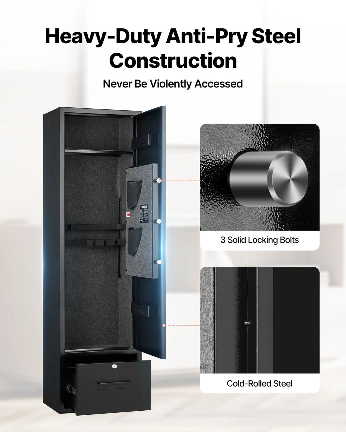 VEVOR 4 Gun Safe, Long Gun Cabinet for Rifles and Pistols, Quick Access Fireproof Rifle Safe with 2 Ammo Slots, 2 Pistol Pockets & 2 Adjustable Racks, Large Digital Cabinet with Key and Password Lock - View 4