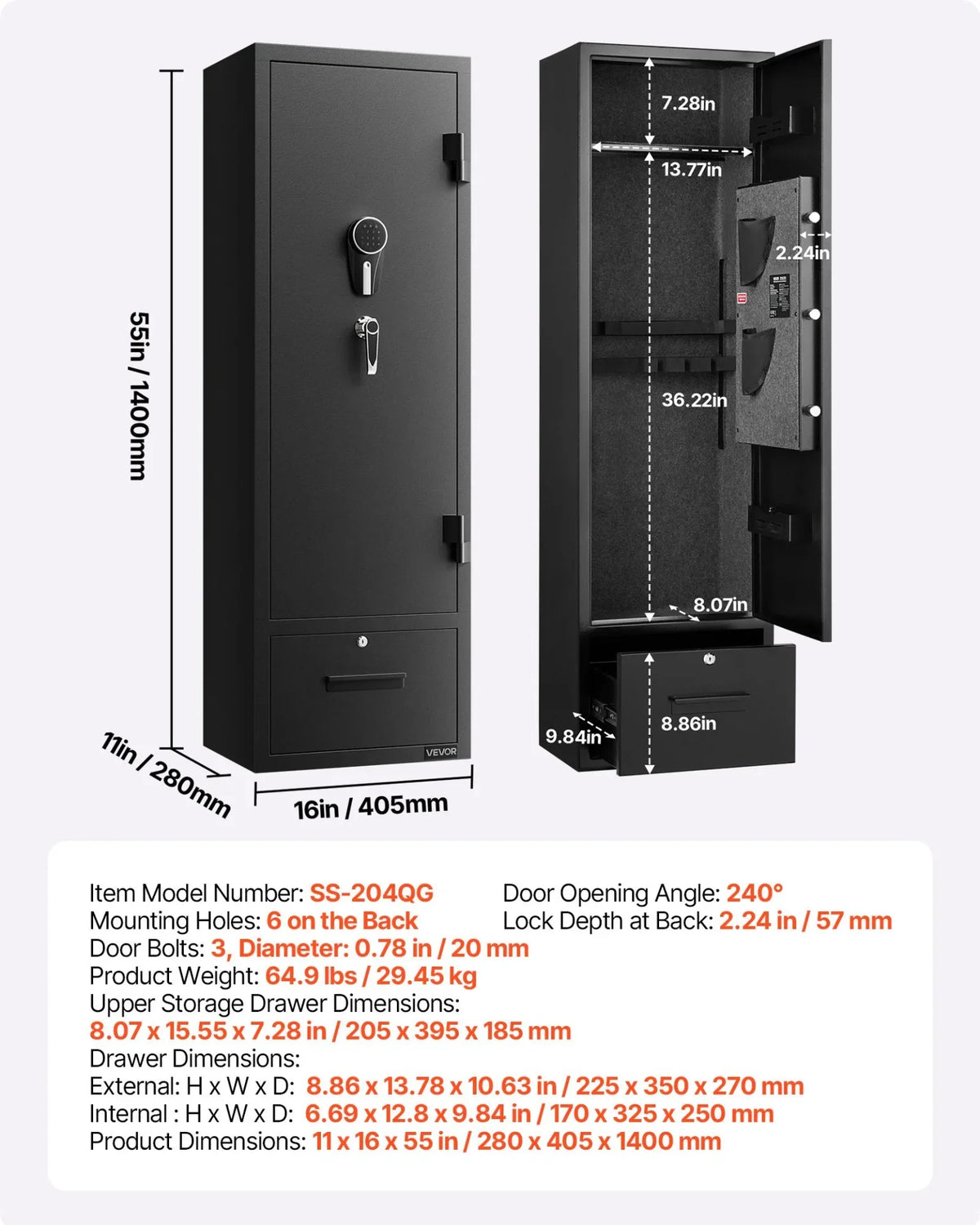 VEVOR 4 Gun Safe, Long Gun Cabinet for Rifles and Pistols, Quick Access Fireproof Rifle Safe with 2 Ammo Slots, 2 Pistol Pockets & 2 Adjustable Racks, Large Digital Cabinet with Key and Password Lock - View 6