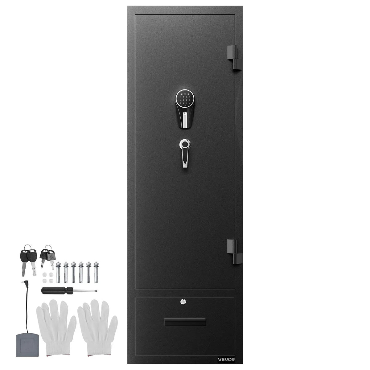 VEVOR 4 Gun Safe, Long Gun Cabinet for Rifles and Pistols, Quick Access Fireproof Rifle Safe with 2 Ammo Slots, 2 Pistol Pockets & 2 Adjustable Racks, Large Digital Cabinet with Key and Password Lock - View 8