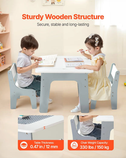 VEVOR 4 in 1 Kid Activity Table and 2 Chairs Set, Graffiti & Building Blocks Double-Sided Tabletop - View 2