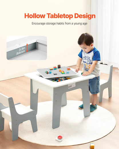 VEVOR 4 in 1 Kid Activity Table and 2 Chairs Set, Graffiti & Building Blocks Double-Sided Tabletop - View 3