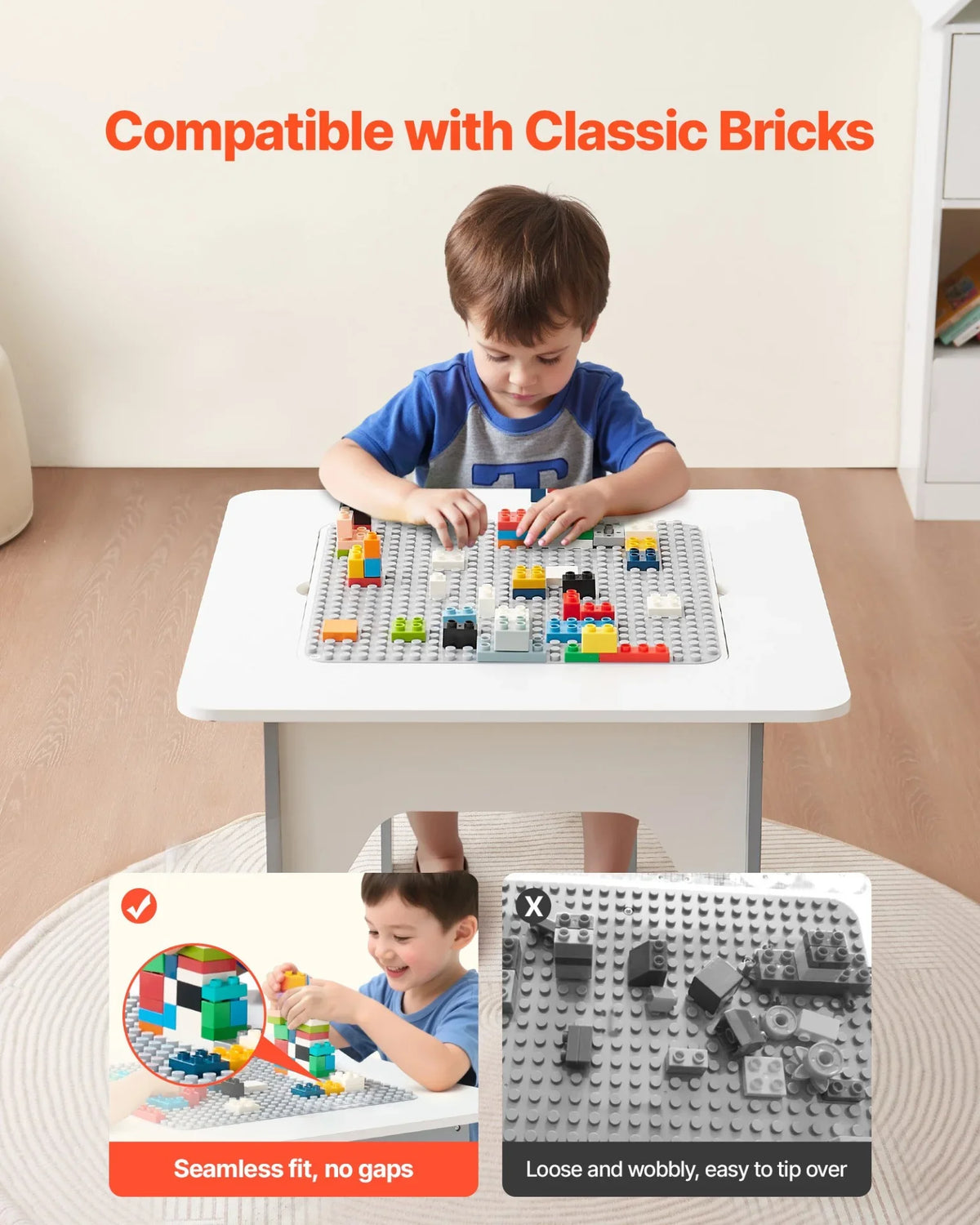 VEVOR 4 in 1 Kid Activity Table and 2 Chairs Set, Graffiti & Building Blocks Double-Sided Tabletop - View 4