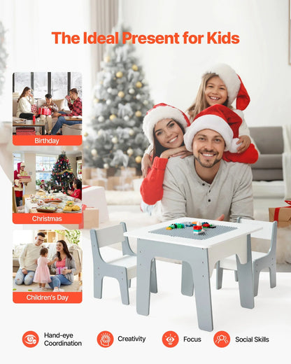 VEVOR 4 in 1 Kid Activity Table and 2 Chairs Set, Graffiti & Building Blocks Double-Sided Tabletop - View 5