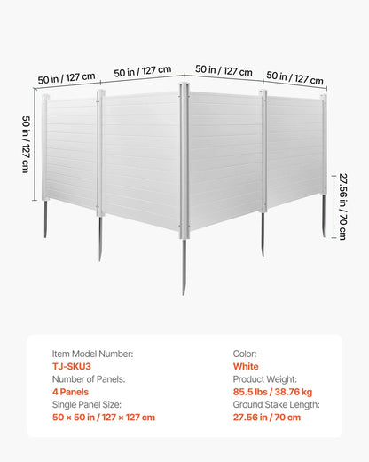 VEVOR 4 Panels Outdoor Privacy Screen, 50 x 50 in Air Conditioner Fence with 27.6 in Ground Stakes, Pool Equipment Enclosure, Horizontal Vinyl Privacy Fence, Ideal for Trash Can and A/C Units, White - View 6